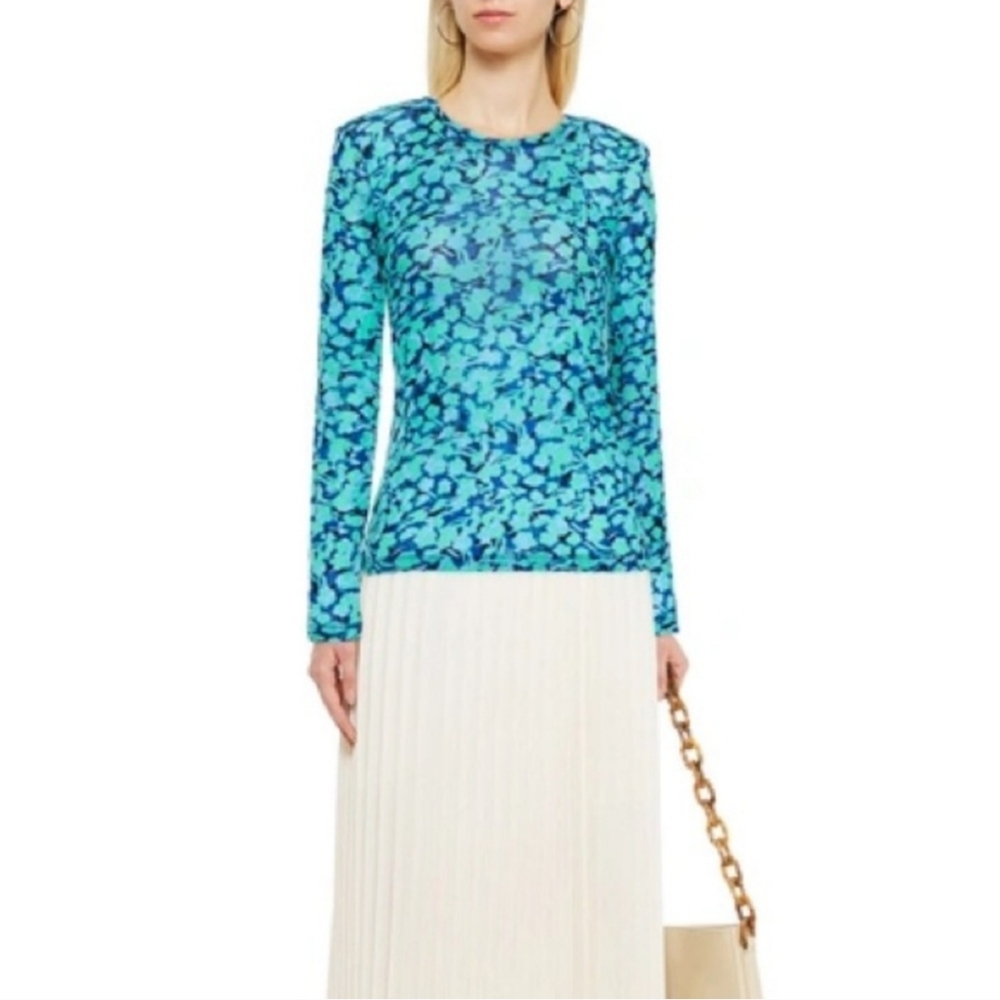 Diane Von Furstenberg Logan Fiddlehead Sheer Mesh Top Size Medium